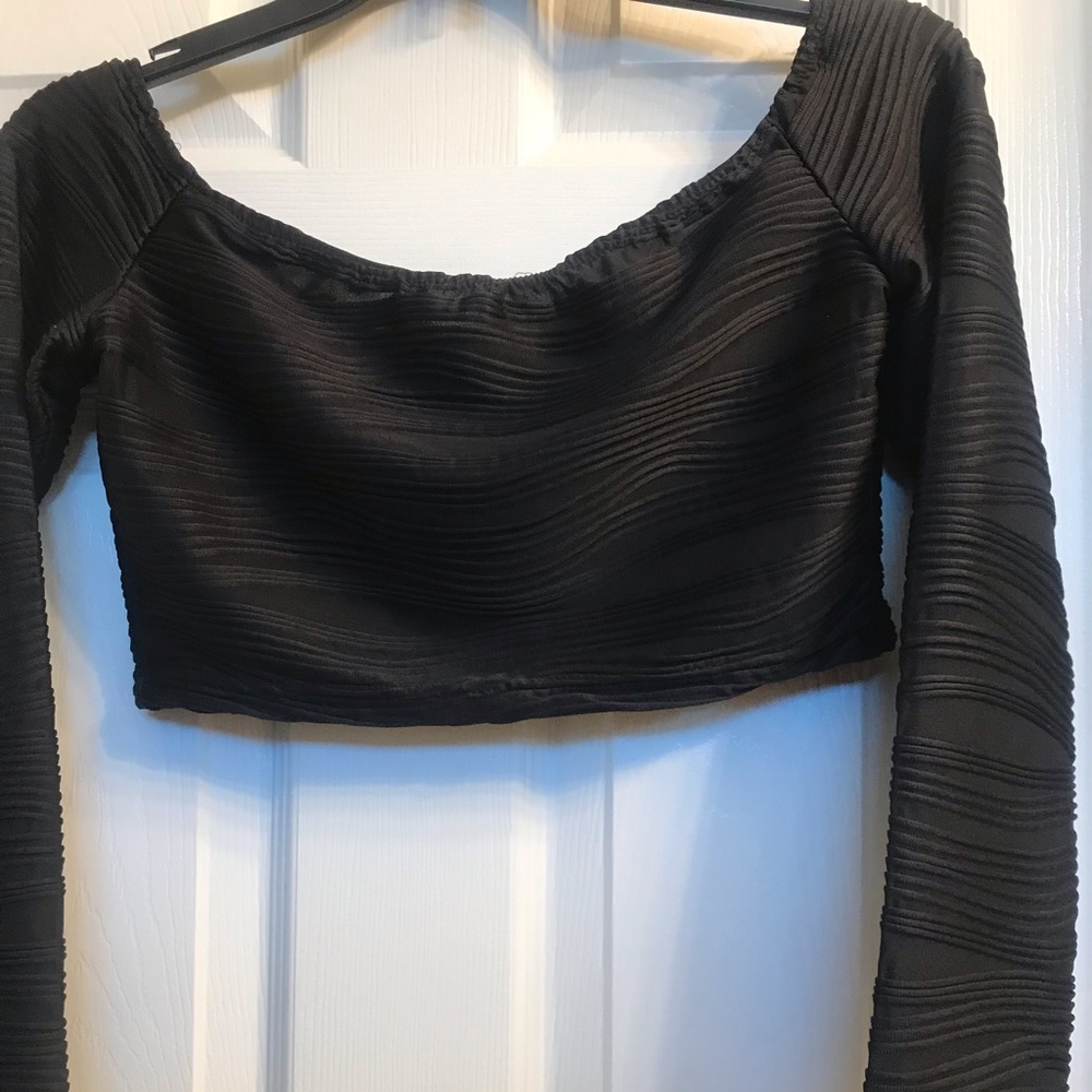 Black halter top with striped mini skirt